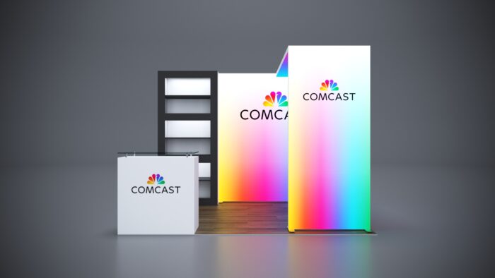 10x8 trade show exhibit with clean, contemporary counters and product displays.