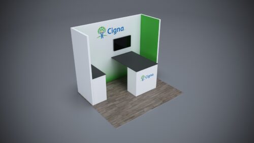 10x8 custom trade show booth with interactive displays and professional design.
