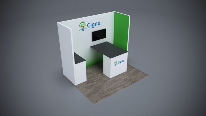 10x8 custom trade show booth with interactive displays and professional design.