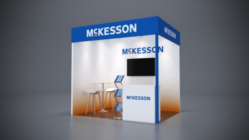 10x8 trade show booth rental with customizable graphics and sleek storage options.