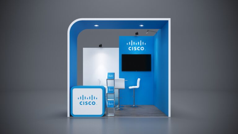 10x8 custom trade show booth with space-efficient layout and dynamic branding.