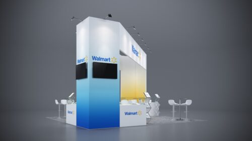 20x20 trade show exhibit featuring dynamic graphics, built-in storage, and engaging branding.