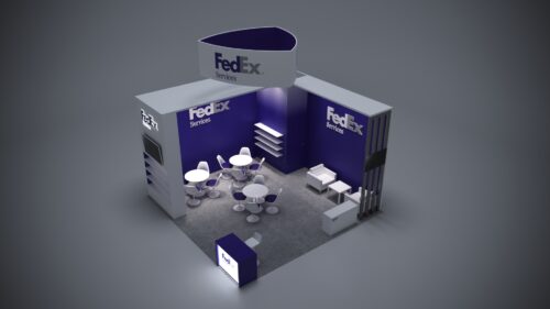20x20 modular trade show exhibits with custom counters and LED lighting for visibility. 20x20 modular trade show exhibits with interactive displays and seamless setup.