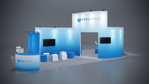 20x40 trade show exhibit with modular layout, integrated storage, and modern design features.