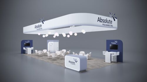 20x50 trade show exhibit with flexible design for easy reconfiguration and customizable branding.