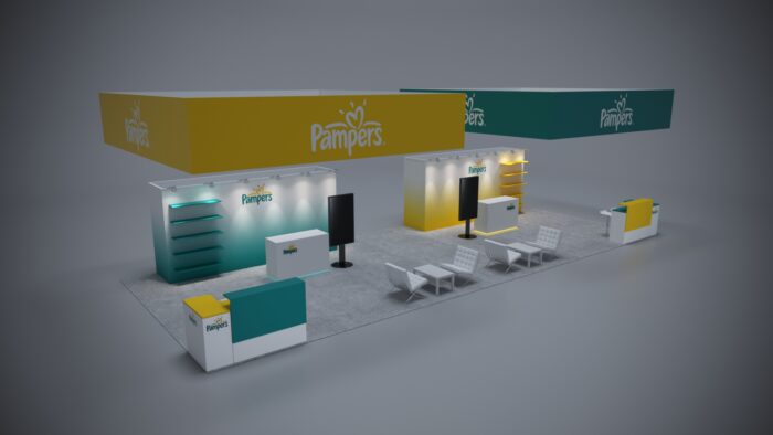 20x50 trade show exhibit with modular layout, integrated storage, and flexible design options.