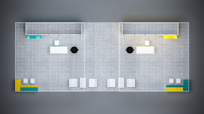 20x50 trade show exhibit with expansive design, LED lighting, and custom branding.