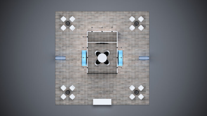 30x30 custom trade show booth with expansive design, modular elements, and integrated technology.