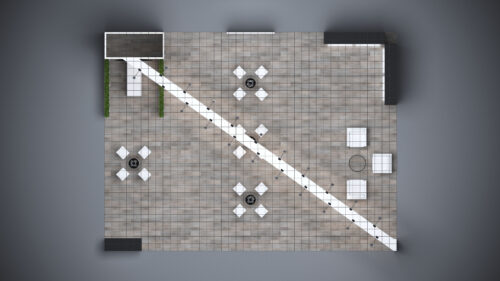 30x40 trade show exhibit with sleek product displays, storage solutions, and modern design elements.