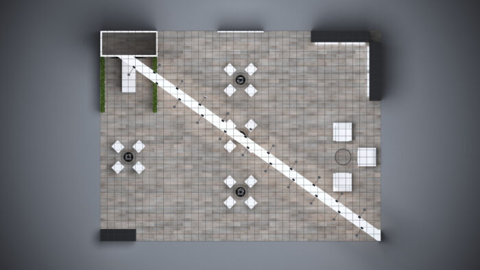 30x40 trade show exhibit with sleek product displays, storage solutions, and modern design elements.