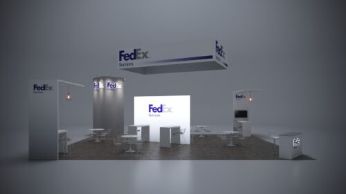 30x40 custom trade show exhibit with wide layout, dynamic lighting, and engaging product showcases.