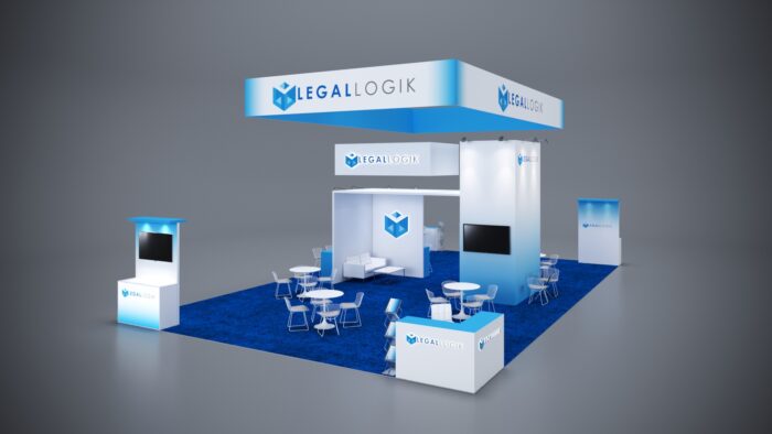 30x50 custom trade show booth featuring high-end materials, LED lighting, and ample product display areas.