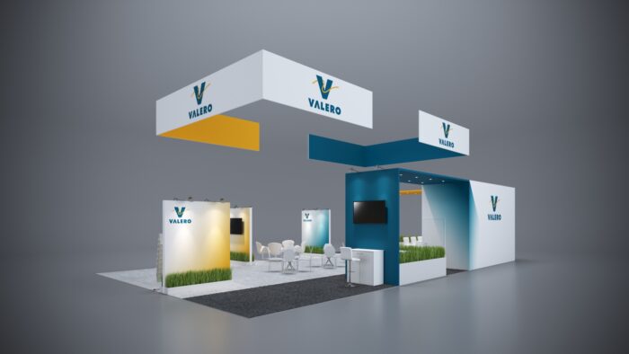 30x50 trade show booth with spacious storage solutions and dynamic display areas.