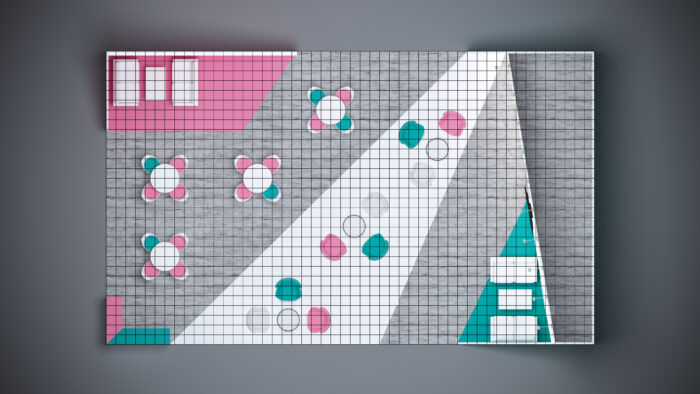 30x50 trade show booth with spacious product demonstration areas and dynamic graphics.