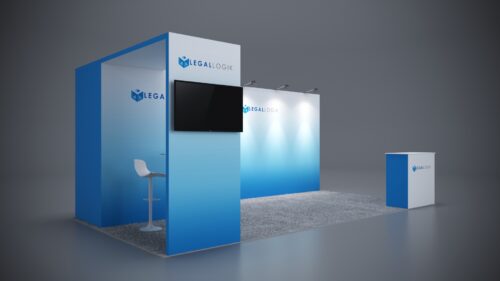 10x20 custom trade show booth featuring LED lighting and organized storage areas.