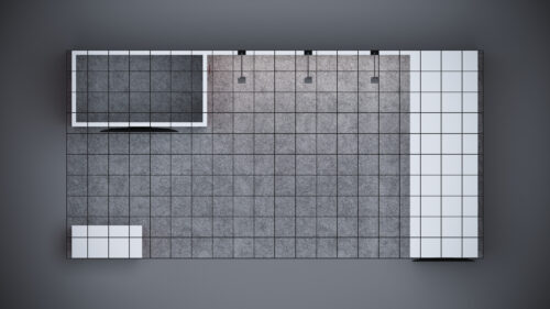 10x20 trade show booth with custom counters, interactive displays, and ample storage.