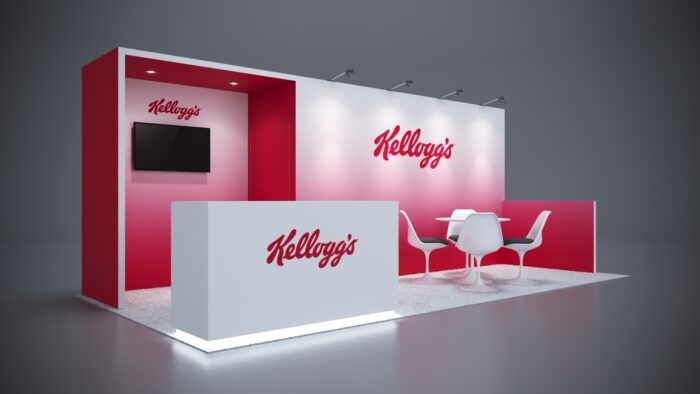 10x20 trade show exhibit with premium custom graphics and counters for a professional setup.