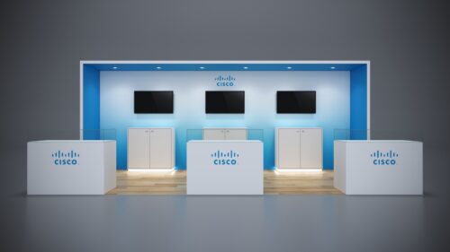 10x20 custom trade show exhibit with built-in counters for a polished look.