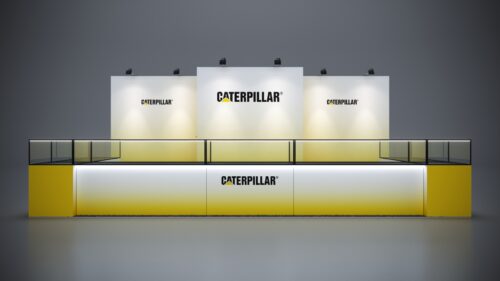 10x20 custom trade show exhibit with counter space and interactive signage.