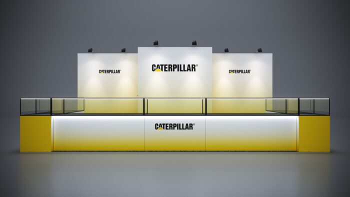 10x20 custom trade show exhibit with counter space and interactive signage.