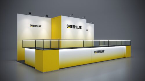10x20 trade show exhibit with creative storage solutions and functional displays.