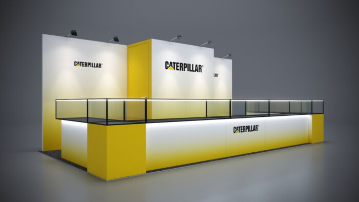10x20 trade show exhibit with creative storage solutions and functional displays.