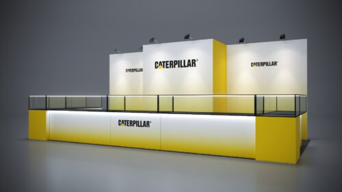 10x20 exhibit rental with LED lighting and branded graphics for high visibility.