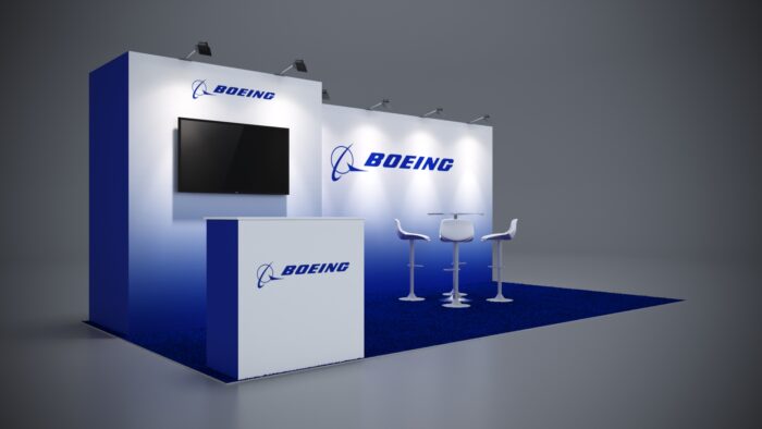 10x20 trade show exhibit with custom graphics and backlit elements.