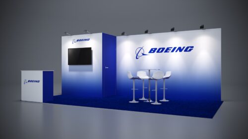 10x20 custom trade show booth with spacious storage room and product displays.
