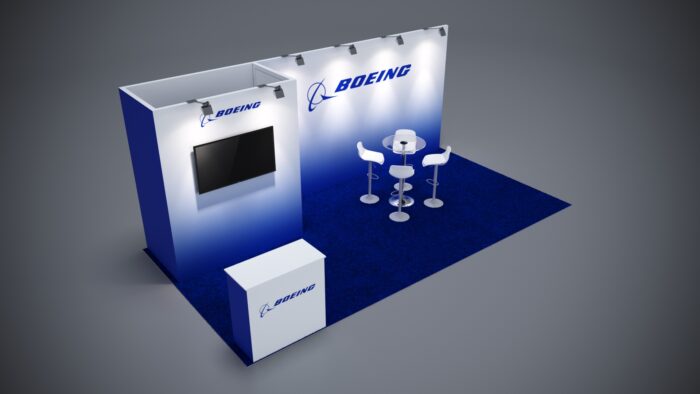 10x20 trade show exhibit with counters for personalized customer interaction.