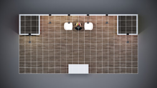 10x20 trade show exhibit with modular counters for a customized setup.