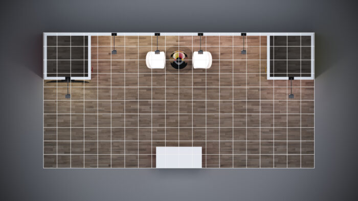 10x20 trade show exhibit with modular counters for a customized setup.