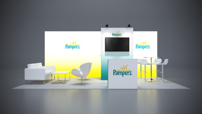 10x20 exhibit rental featuring built-in storage and counter solutions.