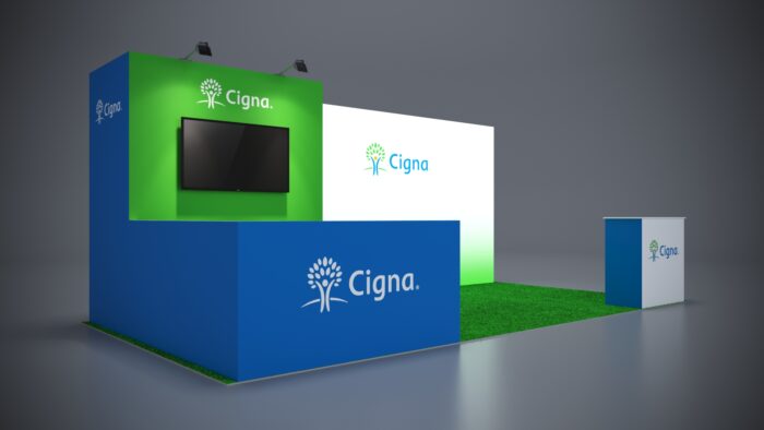 10x20 trade show exhibit with modern LED lighting and eye-catching design.