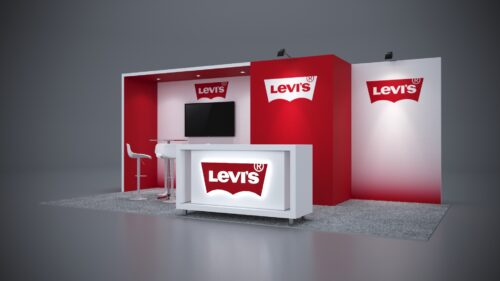 10x20 custom trade show booth with spacious storage room and product displays.