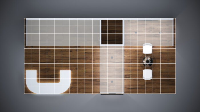 10x20 trade show exhibit with modular counters for a customized setup.