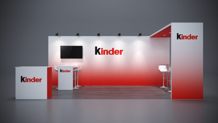 10x20 exhibit rental featuring built-in storage and counter solutions.