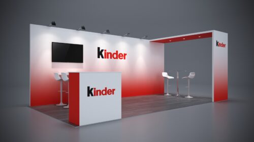 10x20 trade show exhibit with LED lighting and custom branding elements.