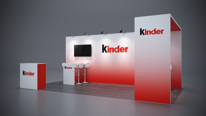 10x20 custom trade show exhibit with interactive touchscreen displays.