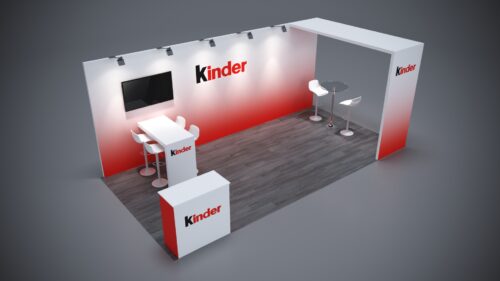 10x20 trade show exhibit with integrated storage and product display areas.