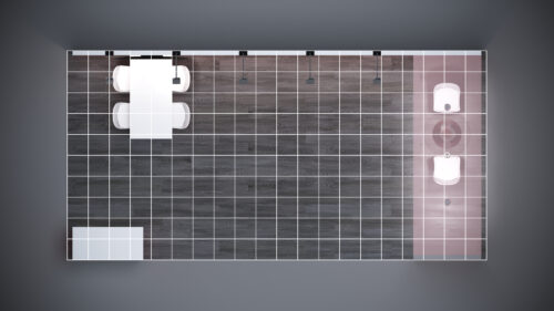 10x20 exhibit rental with custom graphics and spacious counter setups.