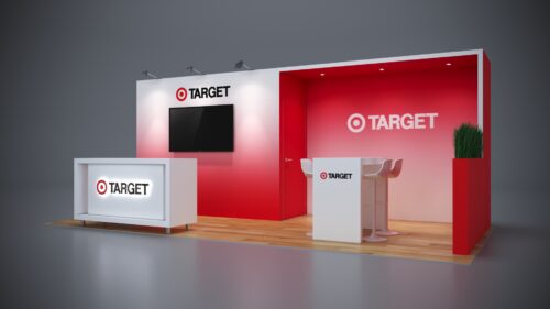 10x20 trade show exhibit with custom counters for a professional touch.