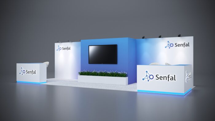 10x30 trade show booth with modern LED lighting and interactive features.