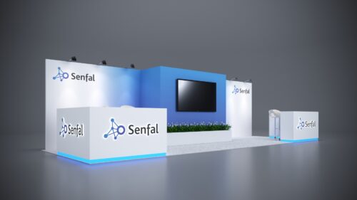 10x30 exhibit rental featuring storage areas and premium design for product displays.