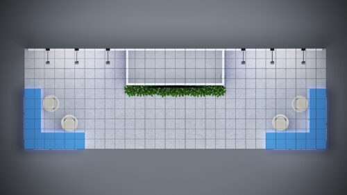 10x30 custom trade show booth with innovative display solutions and high-tech features.