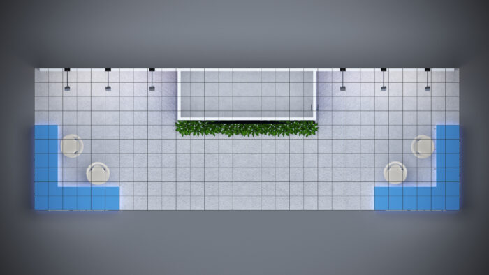 10x30 custom trade show booth with innovative display solutions and high-tech features.