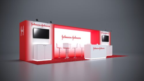 10x30 custom trade show exhibit with custom counters and product presentation areas.