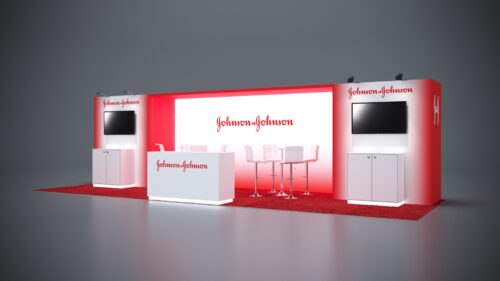 10x30 trade show booth with interactive displays and spacious storage options.