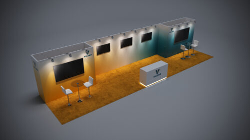 10x40 custom booth design featuring integrated signage and display areas.