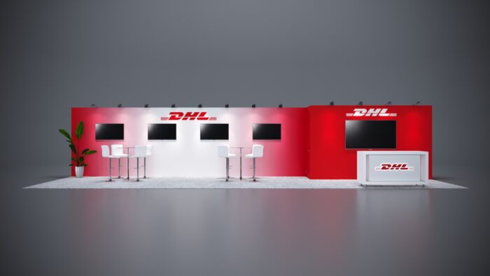 Custom 10x40 trade show display with modern aesthetic and functionality.
